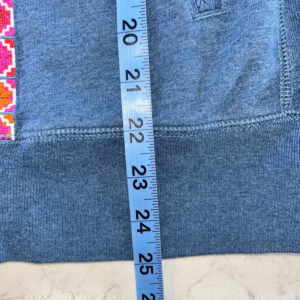 Lucky Brand Blue Zip Hoodie with Pink & Orange Embroidered Trim & Beaded String - Picture 12 of 16